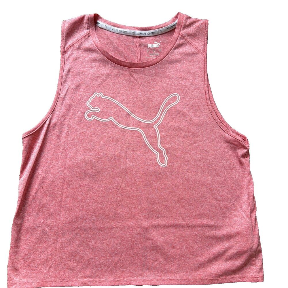 Puma Tank Top Womens M Heathered Pink Melon Logo Athletic Gym Sleeveless